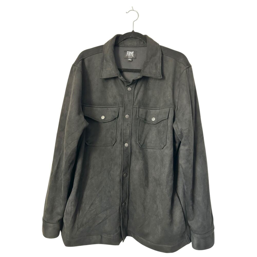 Frye Faux Suede Shirt Jacket Men's Large Charcoal Long Sleeve Vegan‎ Shacket